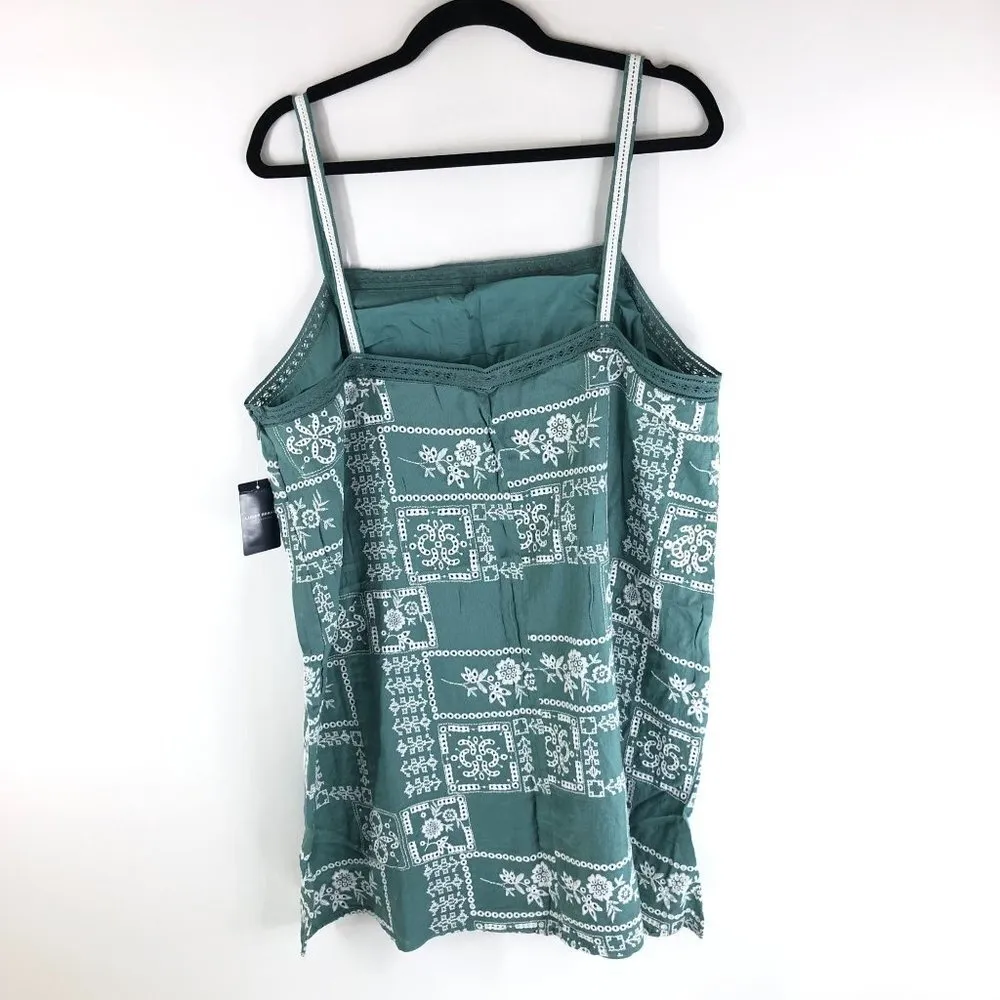 Lucky Brand Womens Embroidered Square Neck Cami Dress Geometric Green XL - Image 4