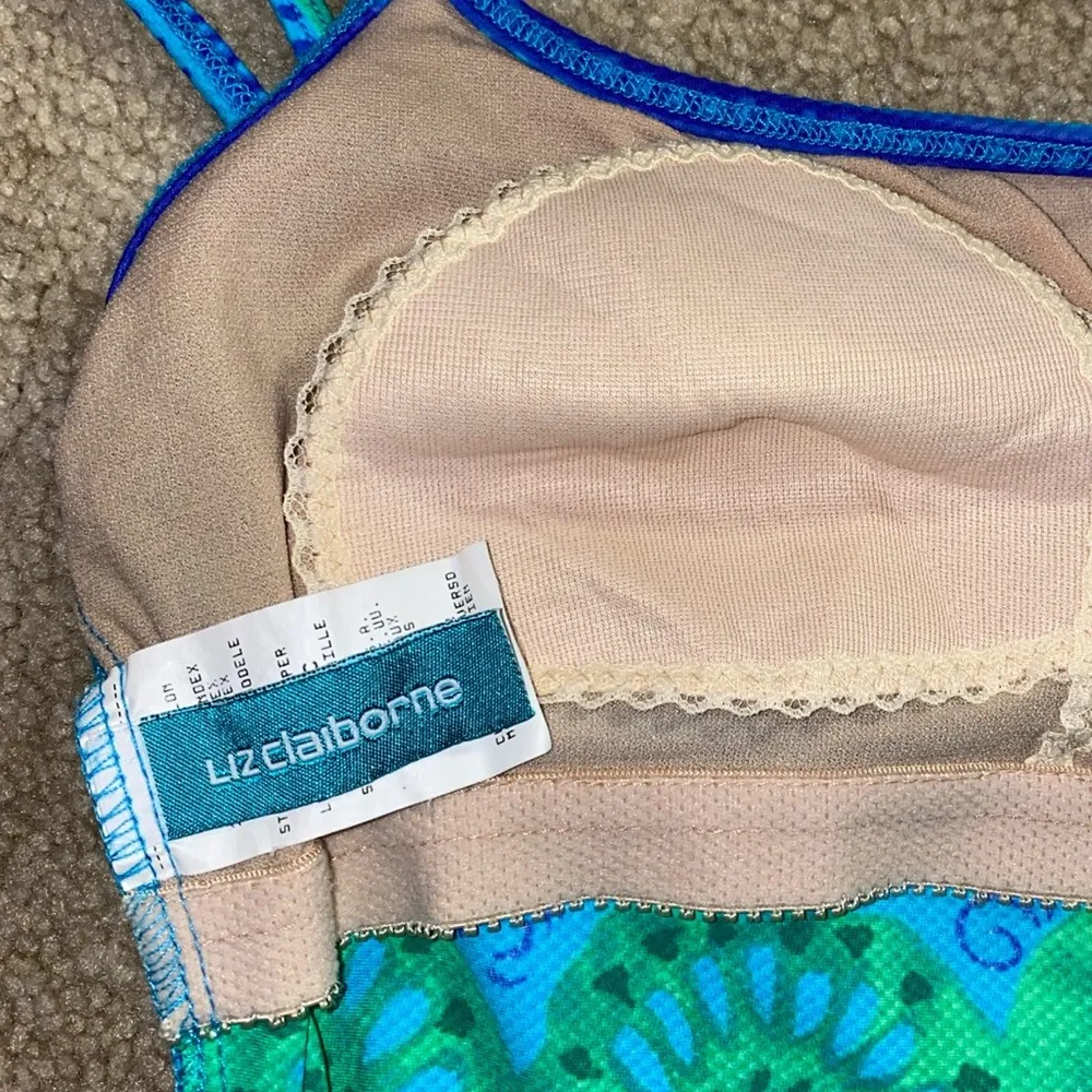 Vintage 90s Liz Claiborne Abstract Green & Blue One Piece Swimsuit - Image 4