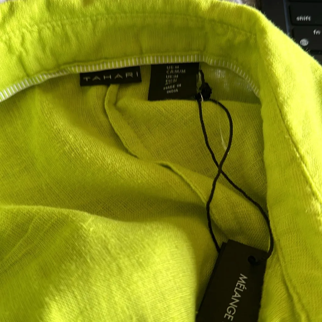 NWT TAHARI Lime Green Linen Blend Midi Lagenlook Dress Pockets - Image 8