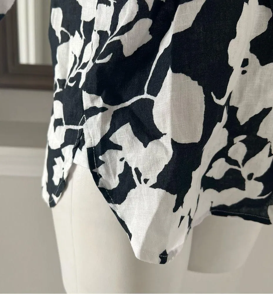 J.Jill Linen Button Front Collared Shirt, White & Black Size XS Retail $99 - Image 5