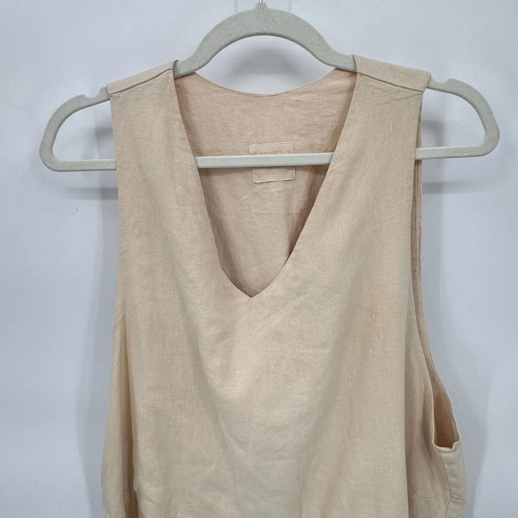 Blue Fish VTG 1999 Maxi Dress Womens XL Tan‎ Linen Coffee Tea Pot Print Pocket Tan - Image 2