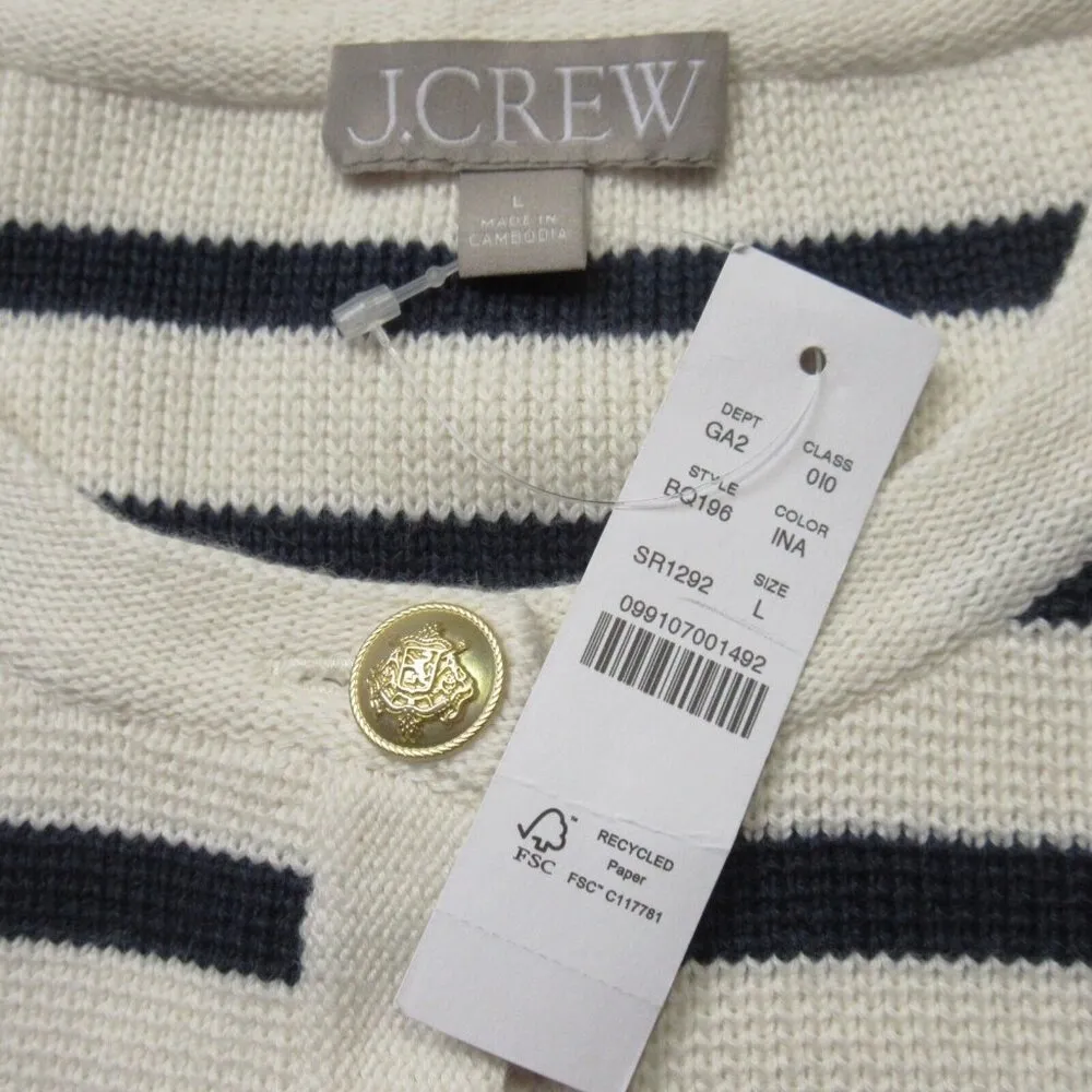 NWT J.Crew Emilie Sweater Lady Jacket in Ivory Navy Stripe Knit Cardigan L - Image 4