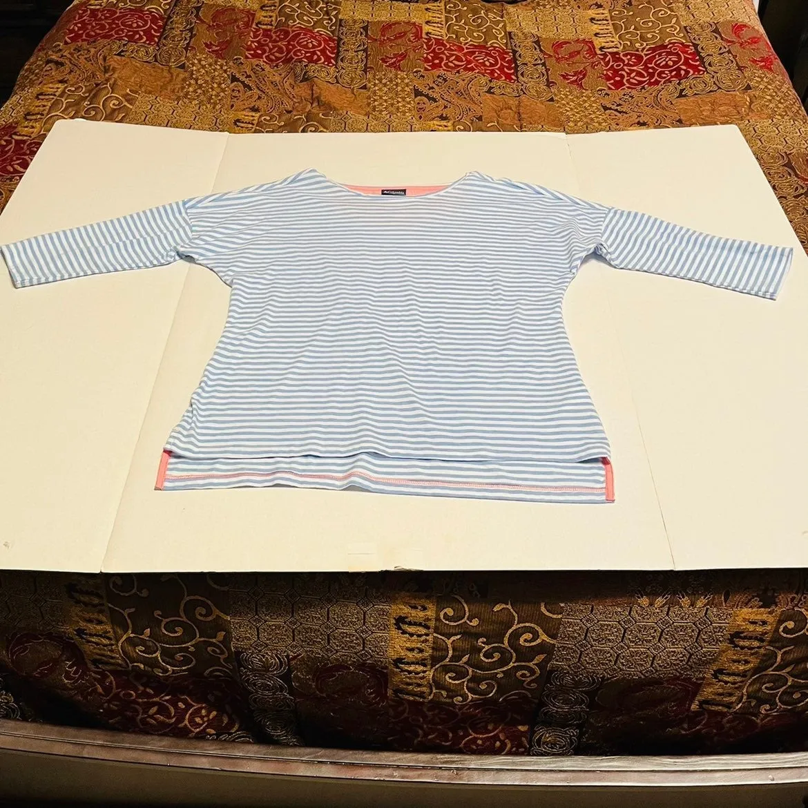 Columbia PFG blue and white‎ stripe 3/4 sleeve womens medium shirt - Image 3