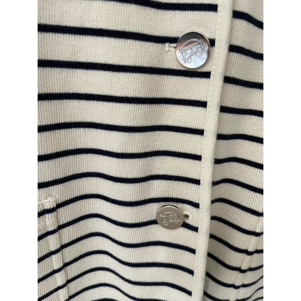 Chaps Women's 3 Button Nautical Knit Jacket Cream Navy Stripes Plus Size XXL - Image 5