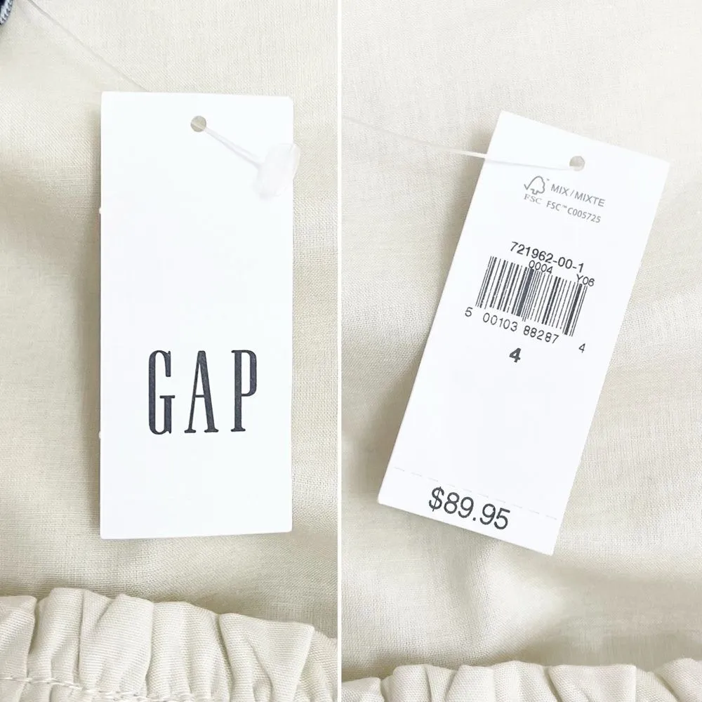 NWT GAP Puff Sleeve Ruffle Neck Mini Dress in Chino Beige Cream Cotton Size 4 - Image 13