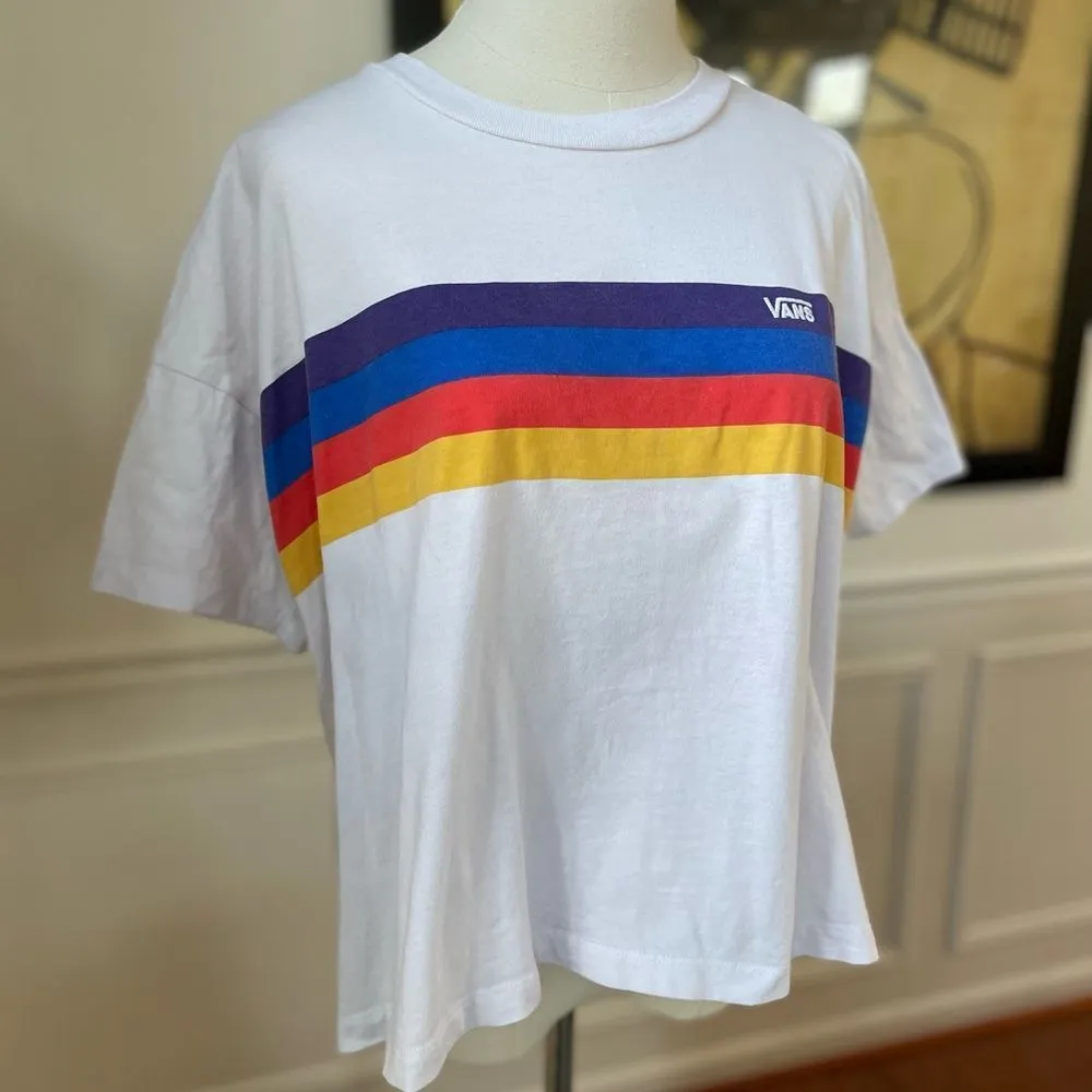 Vans Cropped Boxy Rainbow Stripe Tshirt S - Image 3
