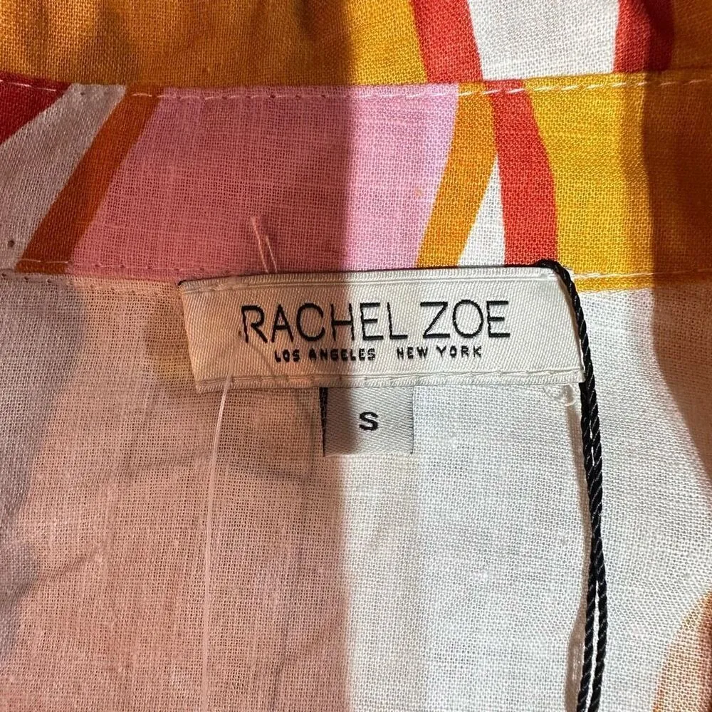 NWT Rachel‎ Zoe Floral Linen Cropped Button Down Shirt Orange Small Tie Front - Image 6