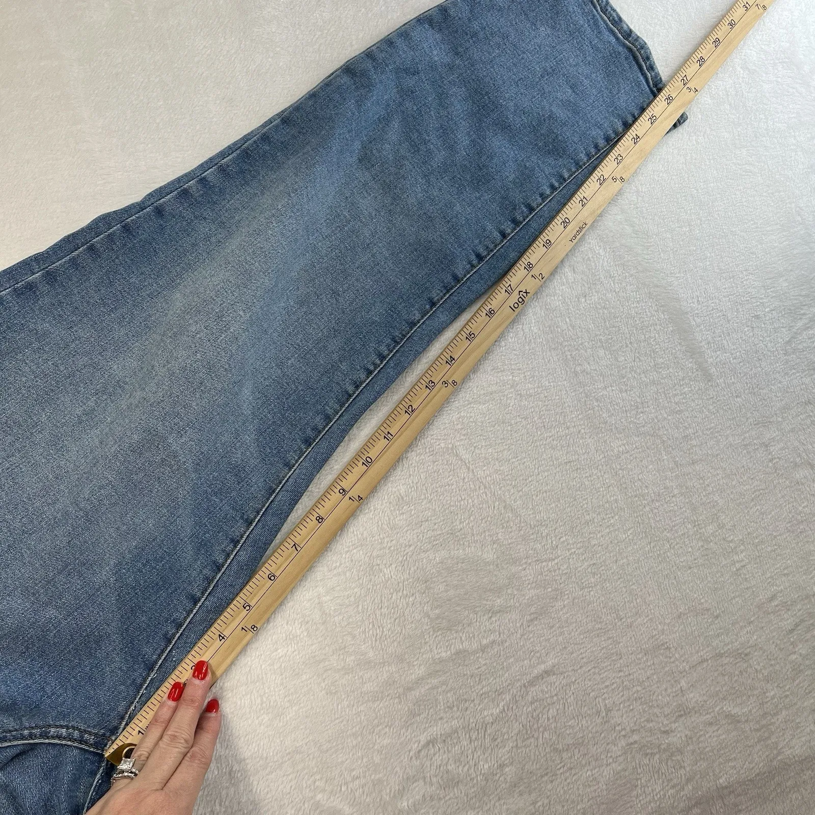 a.n.a. A New Approach Sz 14 High Rise Straight Jeans Bling Rhinestone Embellish Blue - Image 12