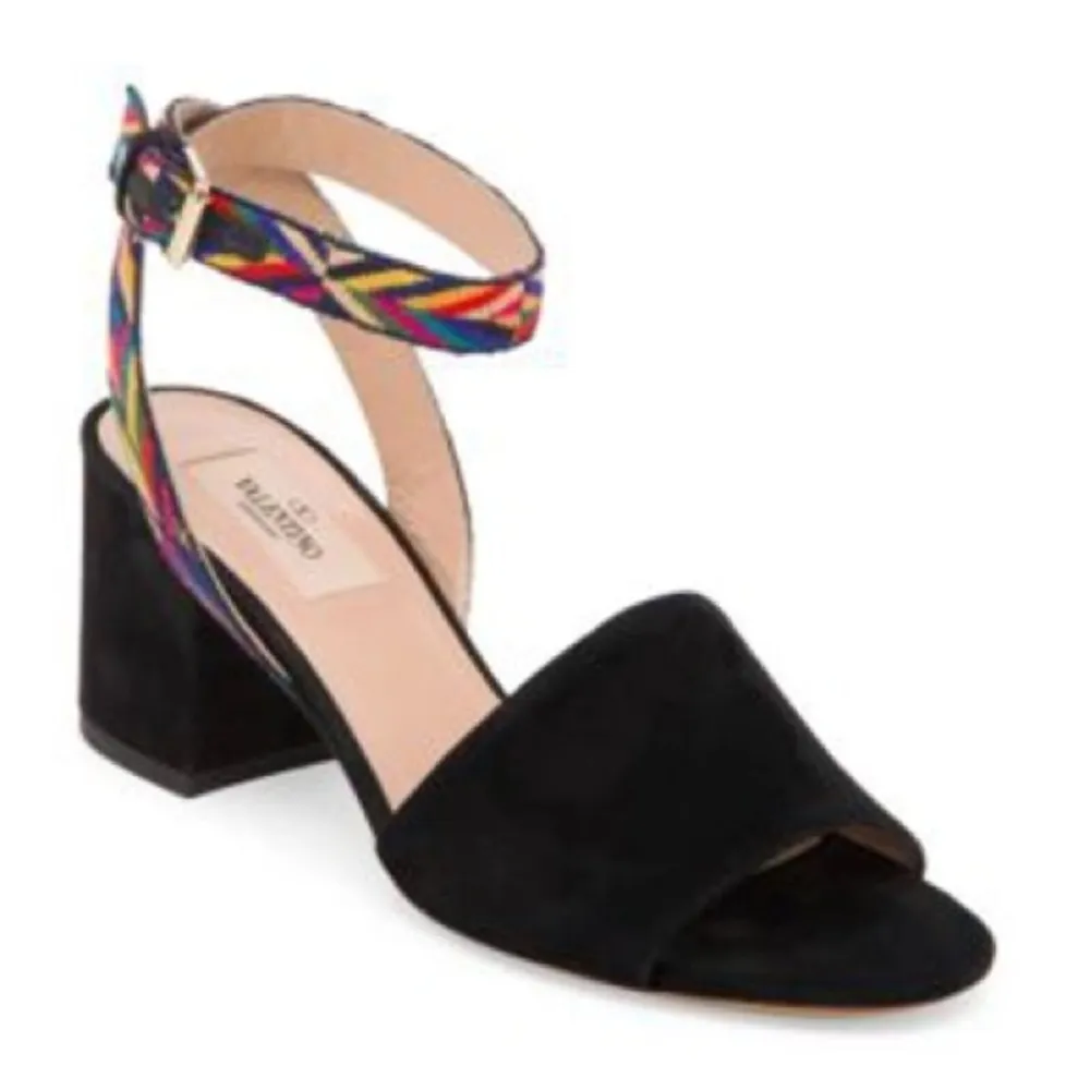 Valentino Garavani 36 Native Couture 1975-embroidered Suede Colorful Black Heels - Image 2