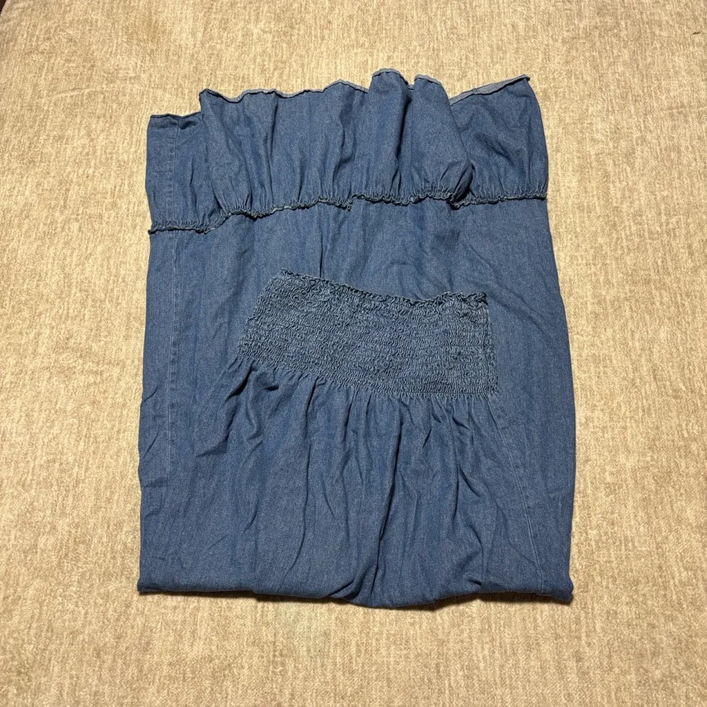 XL smocked top denim jean maxi dress ruffle bottom JFW BRAND 100% cotton Blue - Image 4
