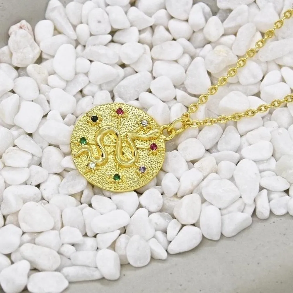 Colorful Snake Coin Necklace Gold - Image 4