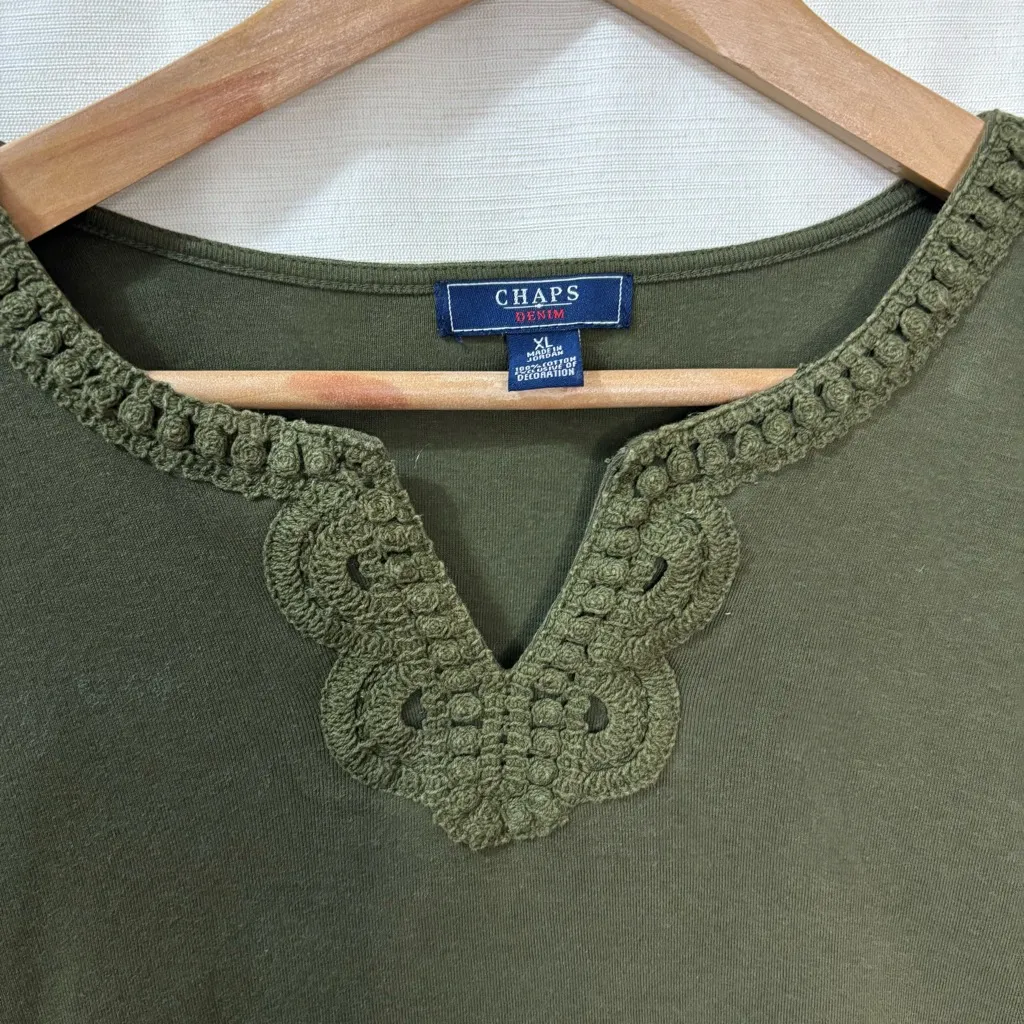 Chaps olive army sage green embroidered short sleeve T-shirt XL Y2K Casual - Image 2