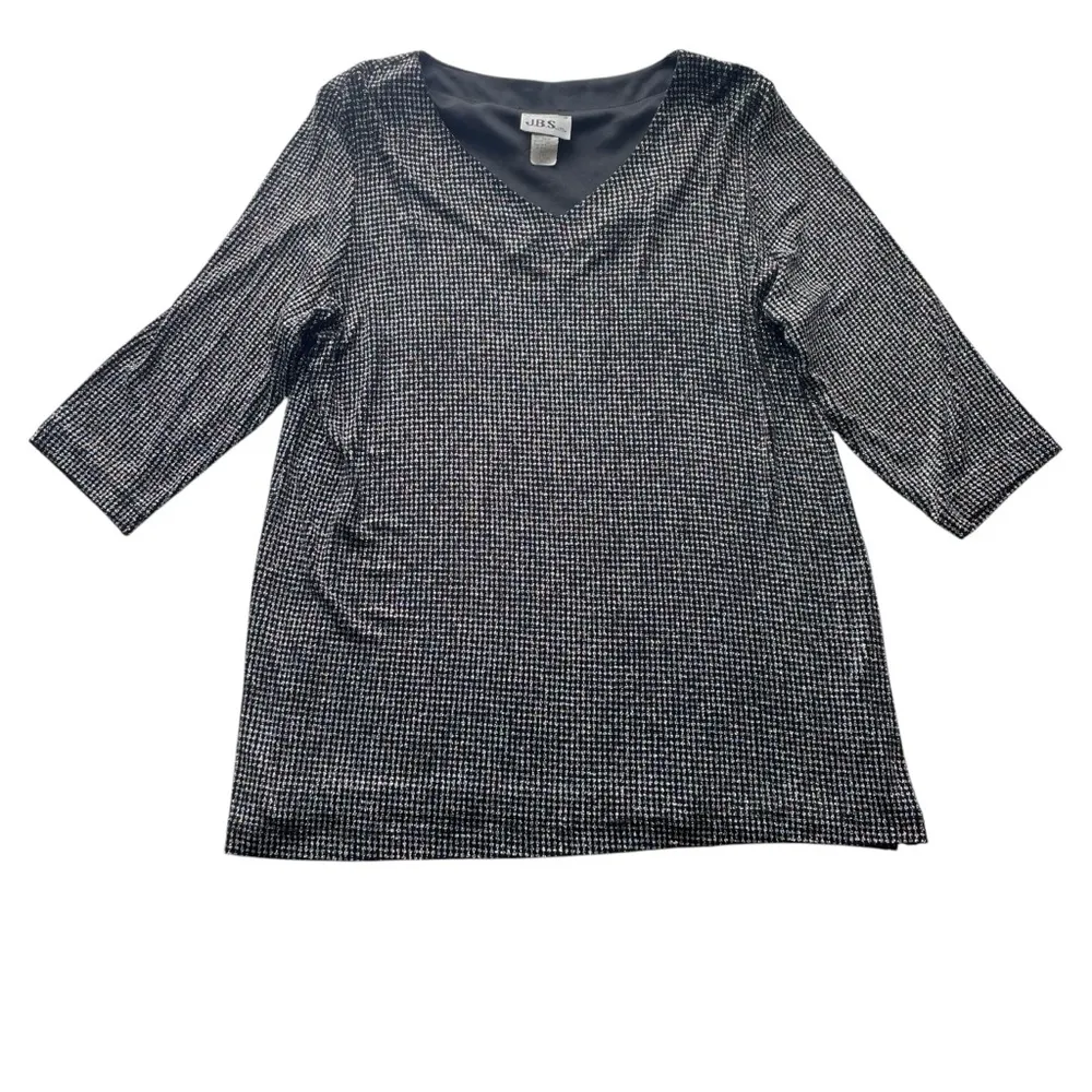 J.B.S. Ltd Tunic Blouse Black Size 2X Vintage Metallic Glitter Formal stretch - Image 6
