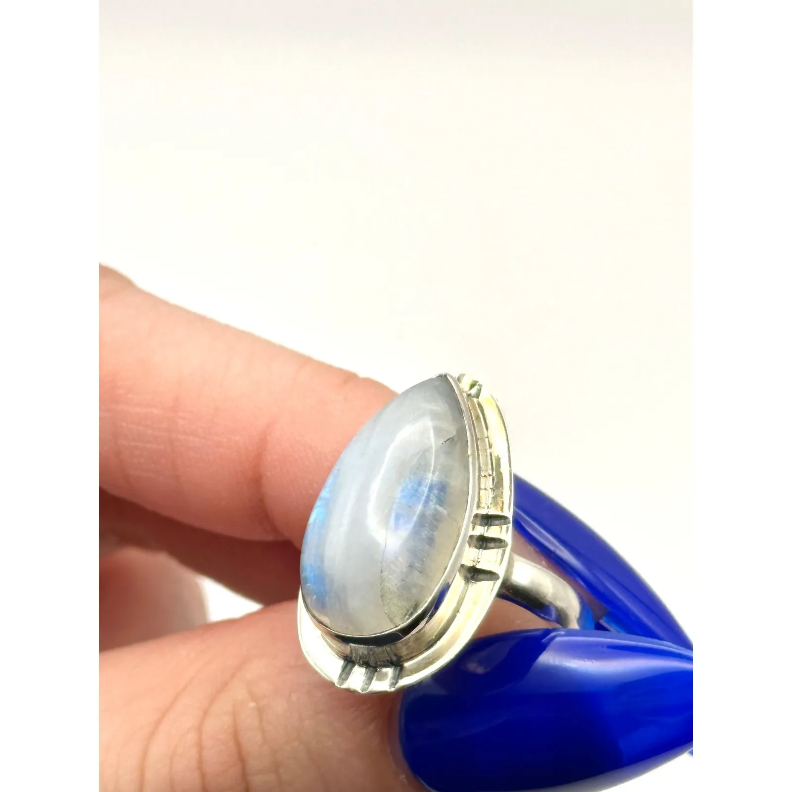 Rainbow Moonstone Sterling Silver Handmade Statement Ring Size 8.5 - Image 4