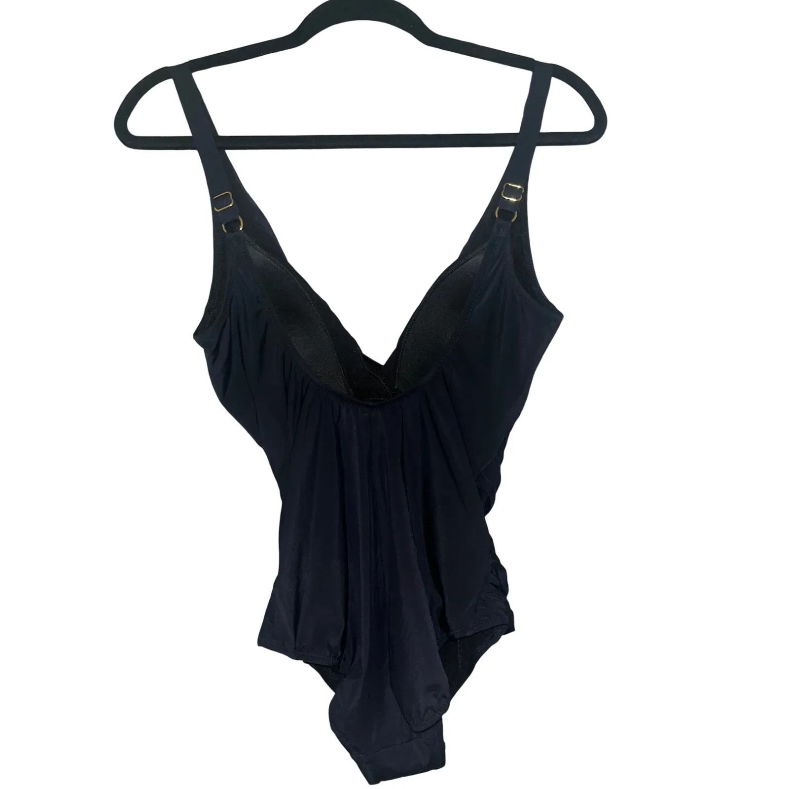 NWT Gottex Black One Piece Ruched Wrap V Neck Swimsuit Women's Size 10 - Image 4