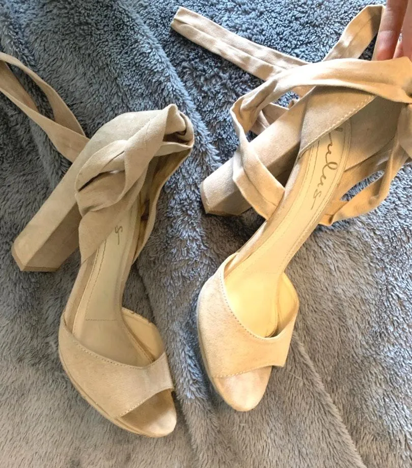Suede Lace Up Heels Size 8 - Image 3