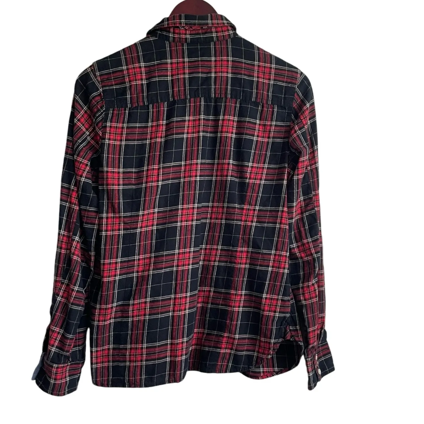 Tommy Hilfiger Women Top S Red Plaid Button Up Preppy‎ Cabincore Grunge Cozy - Image 3