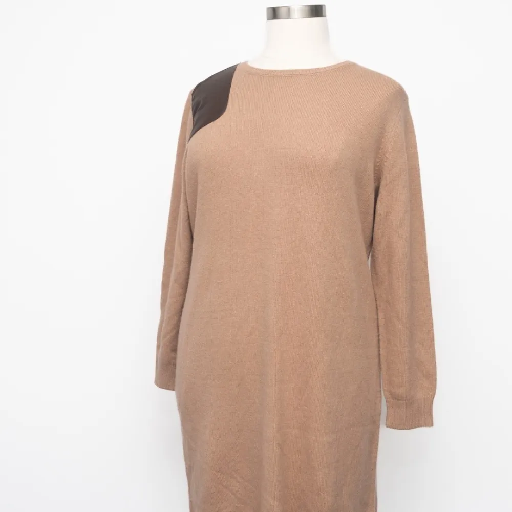 Lauren Ralph Lauren. Faux-Leather-Trim Wool-Cashmere Dress. - Image 6