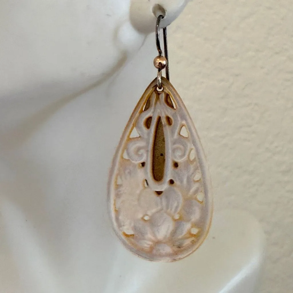 Sterling Silver Carved Mother of Pearl Teardrop Earrings - Image 5