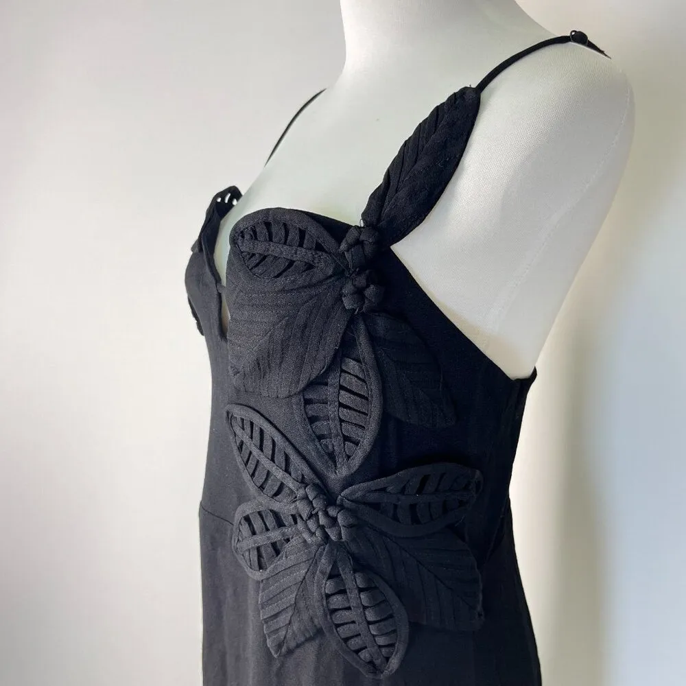 NWOT FARM RIO Linen Sand 3d Flower Midi Dress Size XL Black - Image 12