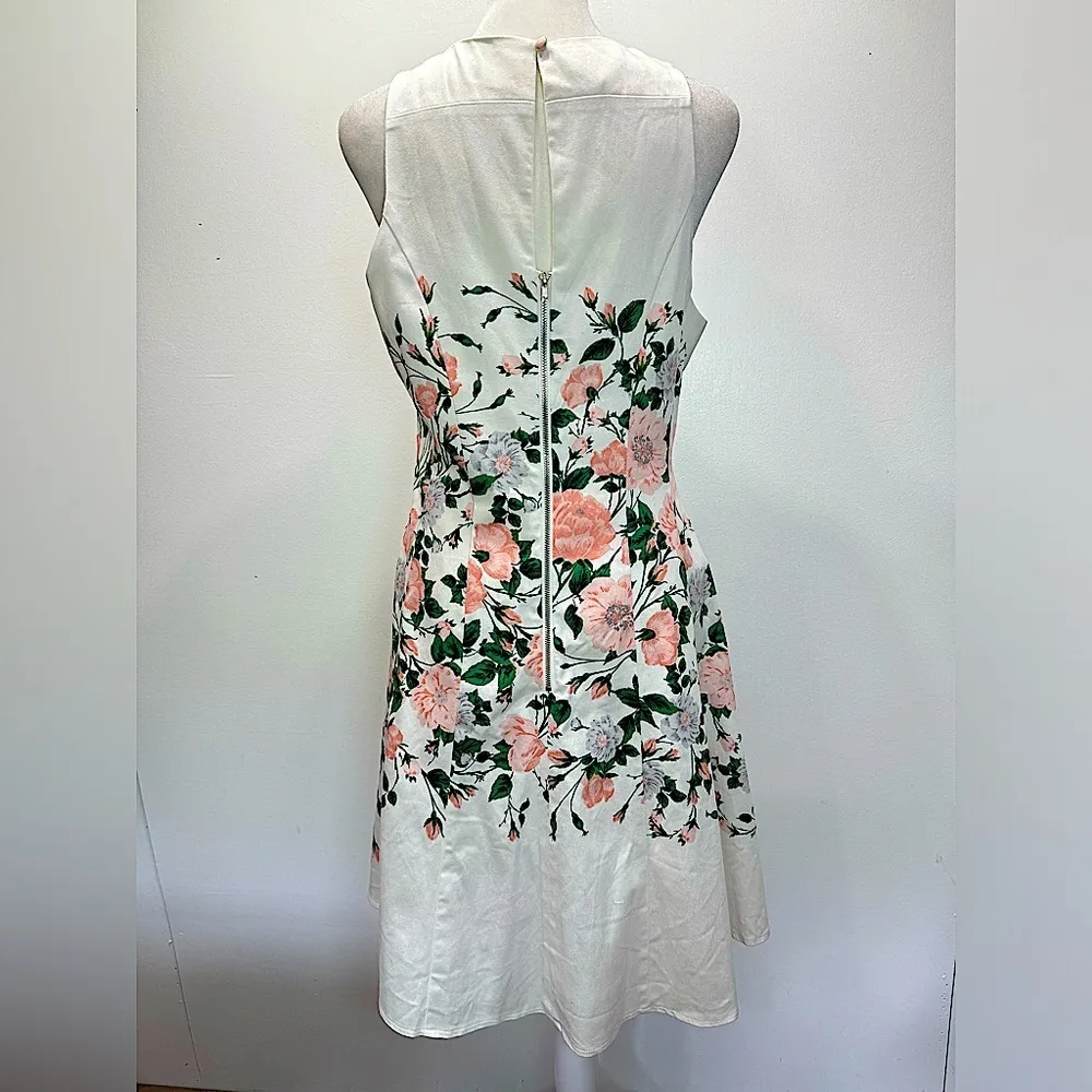 Maggy London Ivory & Floral Roses Fit & Flare Tulle Lined Sleeveless Dress - Image 4