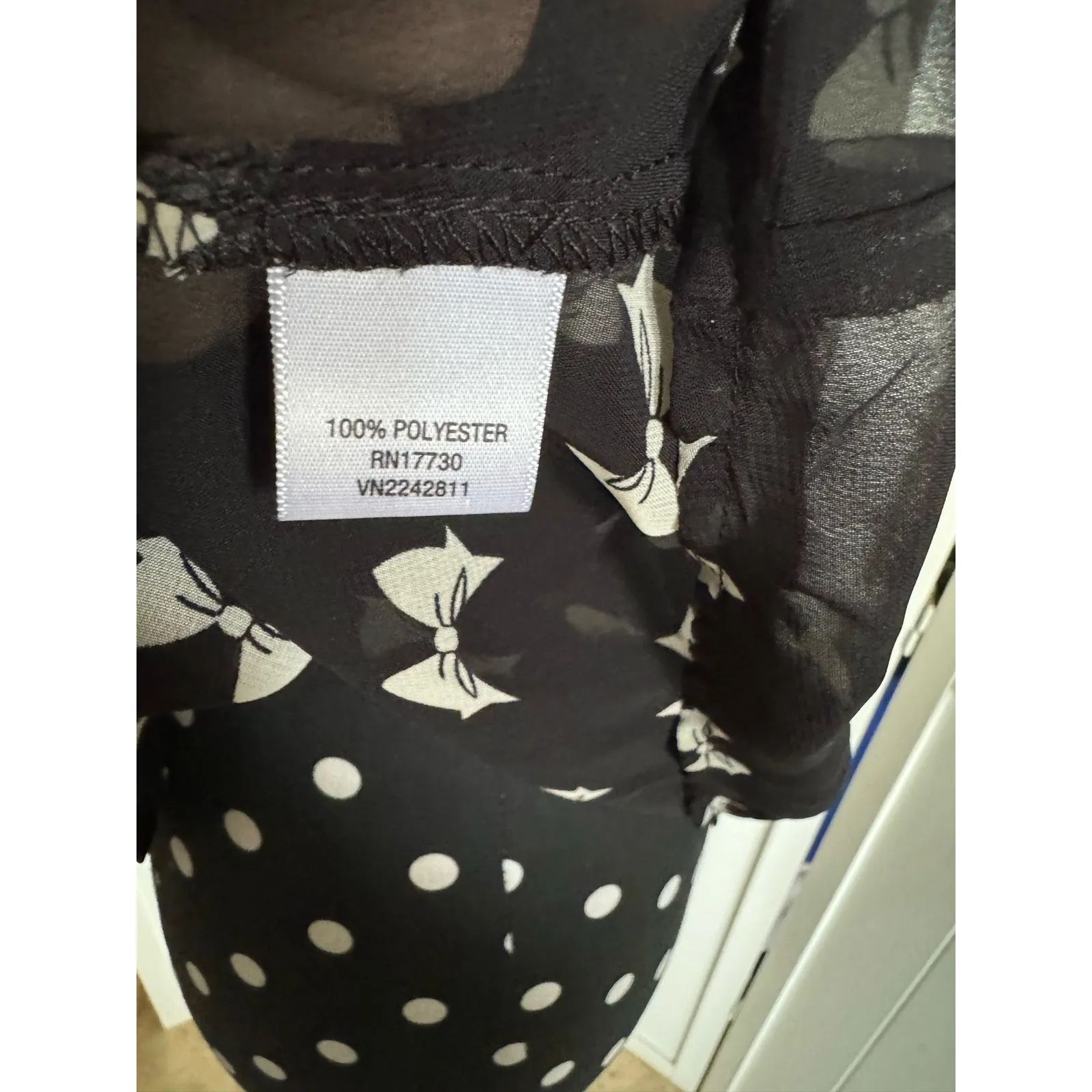 Xhilaration Womens Tank‎ Blouse Sz S Sheer Black Cream Bow Print Racerback - Image 7