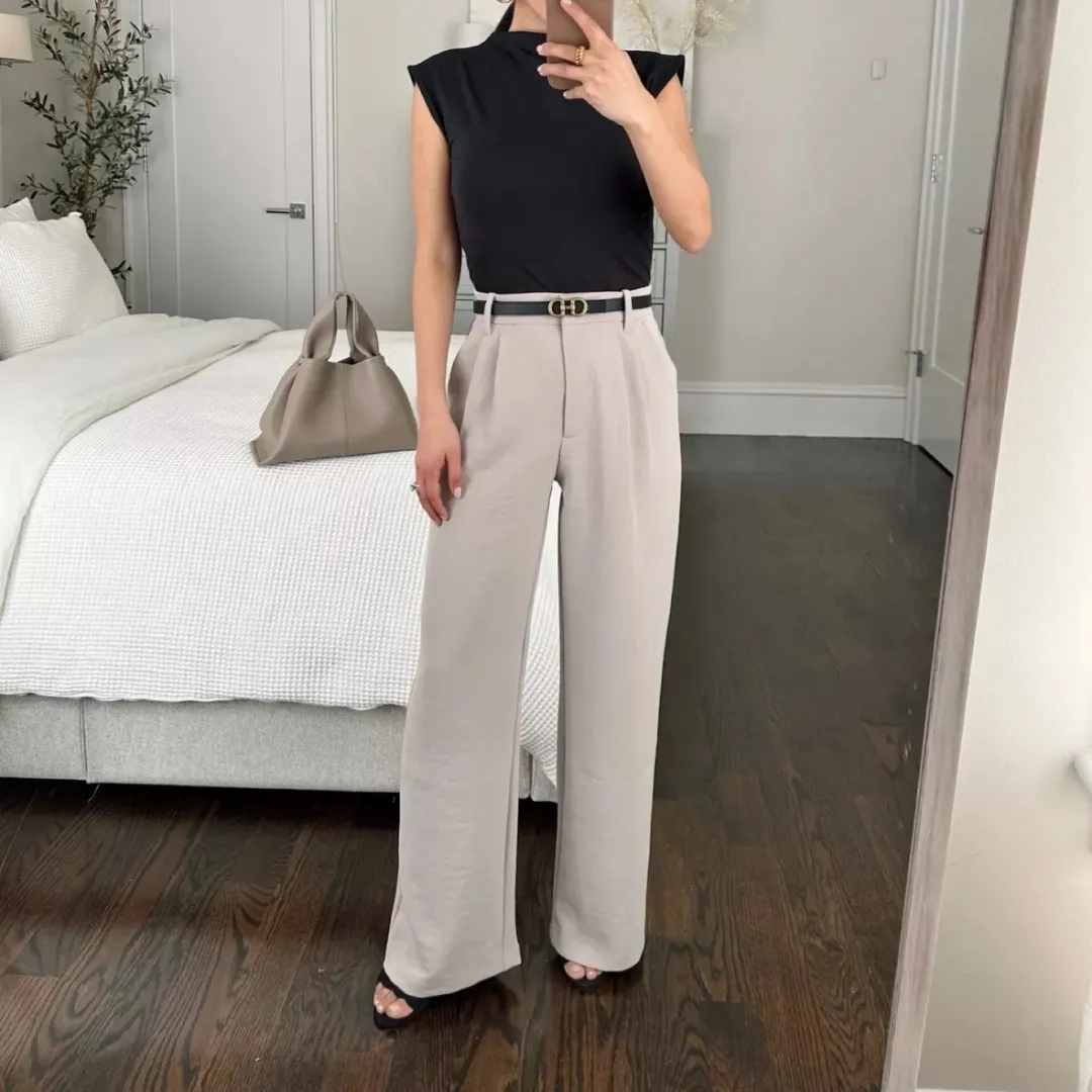 Abercrombie | Sloane Tailored Wide-Leg Straight Trouser Pant in Light Taupe - Image 2