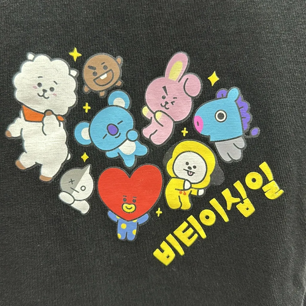 BT21 Line Friends Graphic Tee K Pop Cotton Black Short Sleeve Crew Neck Unisex S - Image 3