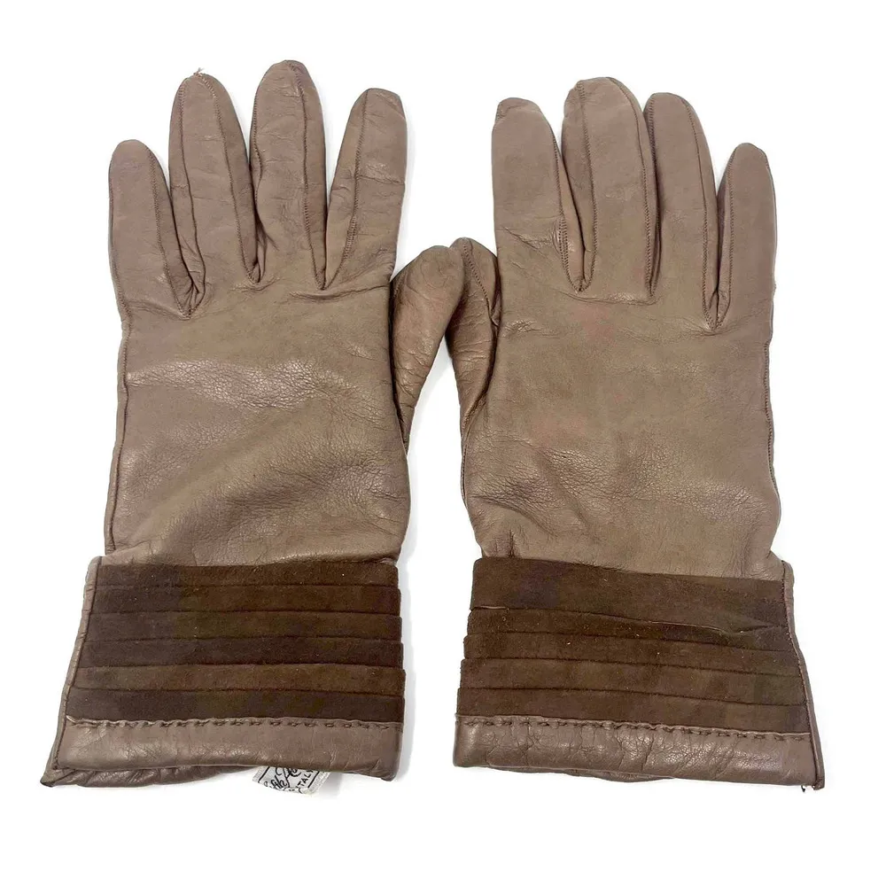 90s SAKS FIFTH AVENUE Vintage Brown Leather Knit Gloves - Image 8
