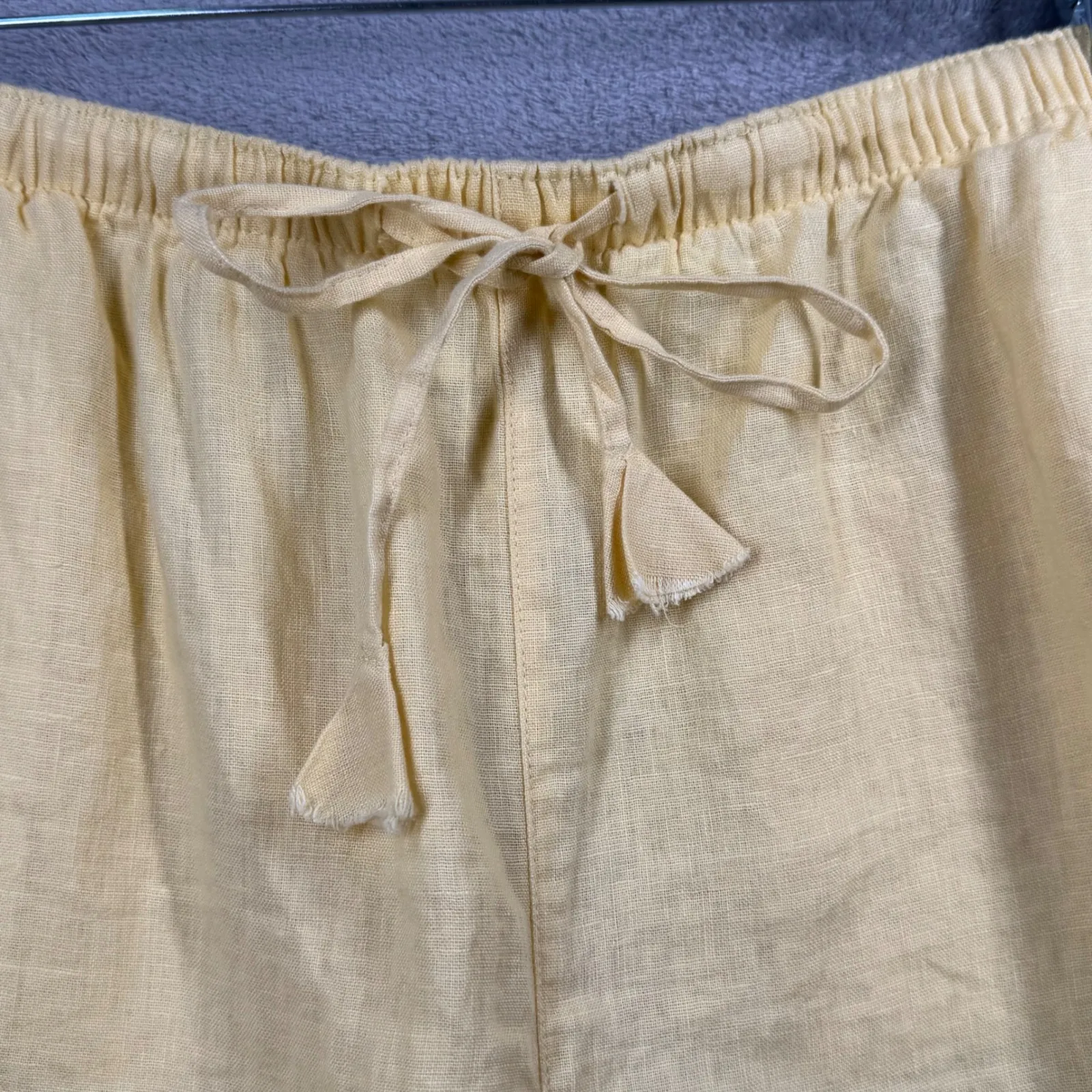 Calypso St Barth 100% Linen Shorts M Yellow‎ Palm Tree Embroidered Beach Resort Yellow Size M - Image 4