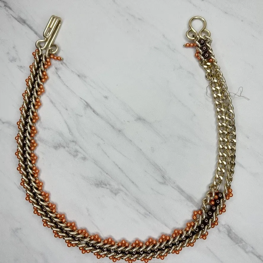 Beaded Chain Belt Womens Small (S) Brown Orange Gold Tone Boho Statement - Image 2
