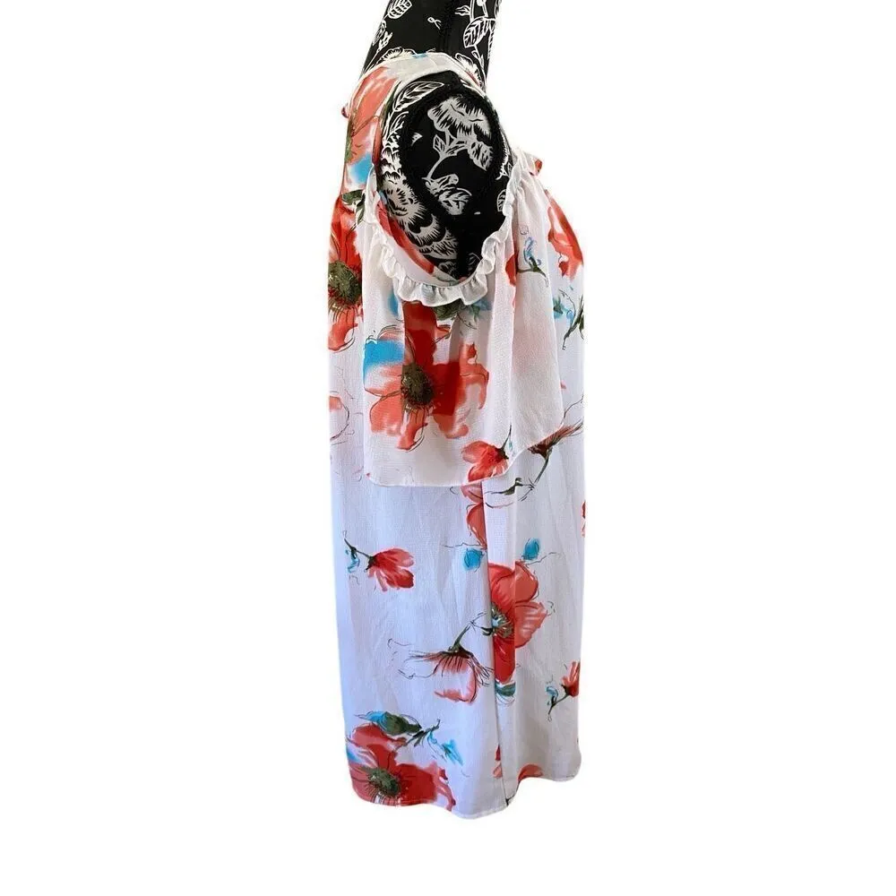 Ces Femme Cold Shoulder Sleeve Floral Dress Boho Bohemian Cottage White - Image 5
