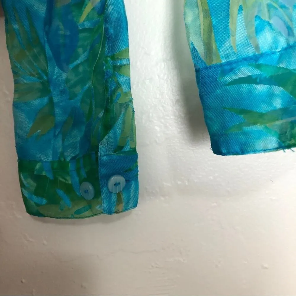 Erin London Tropical Blue Green Zip Up Lightweight Long Sleeve Semi - Image 6