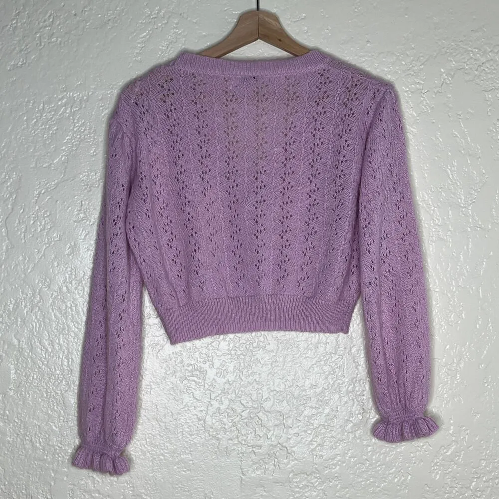 Princess Polly Women's Pointelle Lyric Cropped Sweater V-Neck Cardigan  Size S/M - Image 3