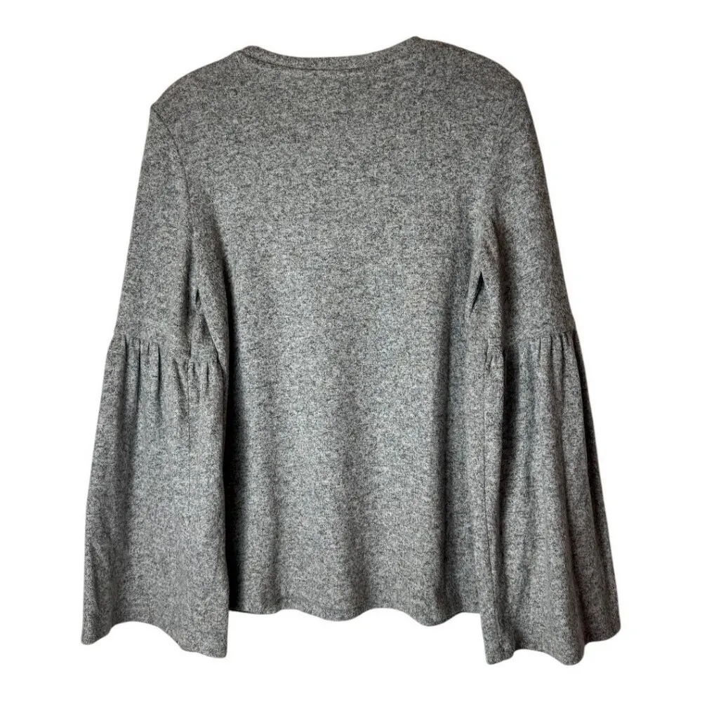 Zara Trafaluc Sweater‎ Women Small Gray Knit Crew Neck Long Bell Sleeve Pullover - Image 3