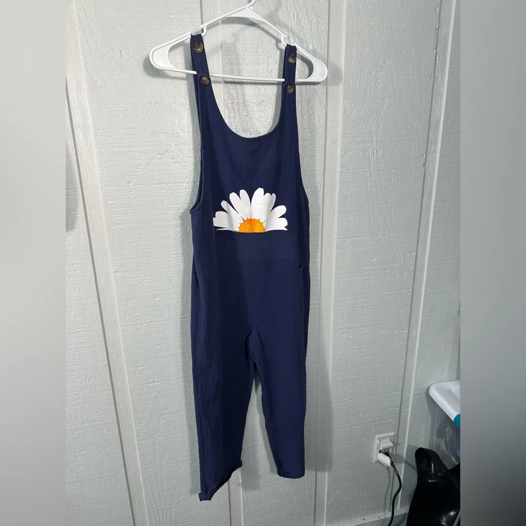 Achioowa Blue Bib Floral Summer Harem Rompers Overalls Size Small EUC Size M - Image 2