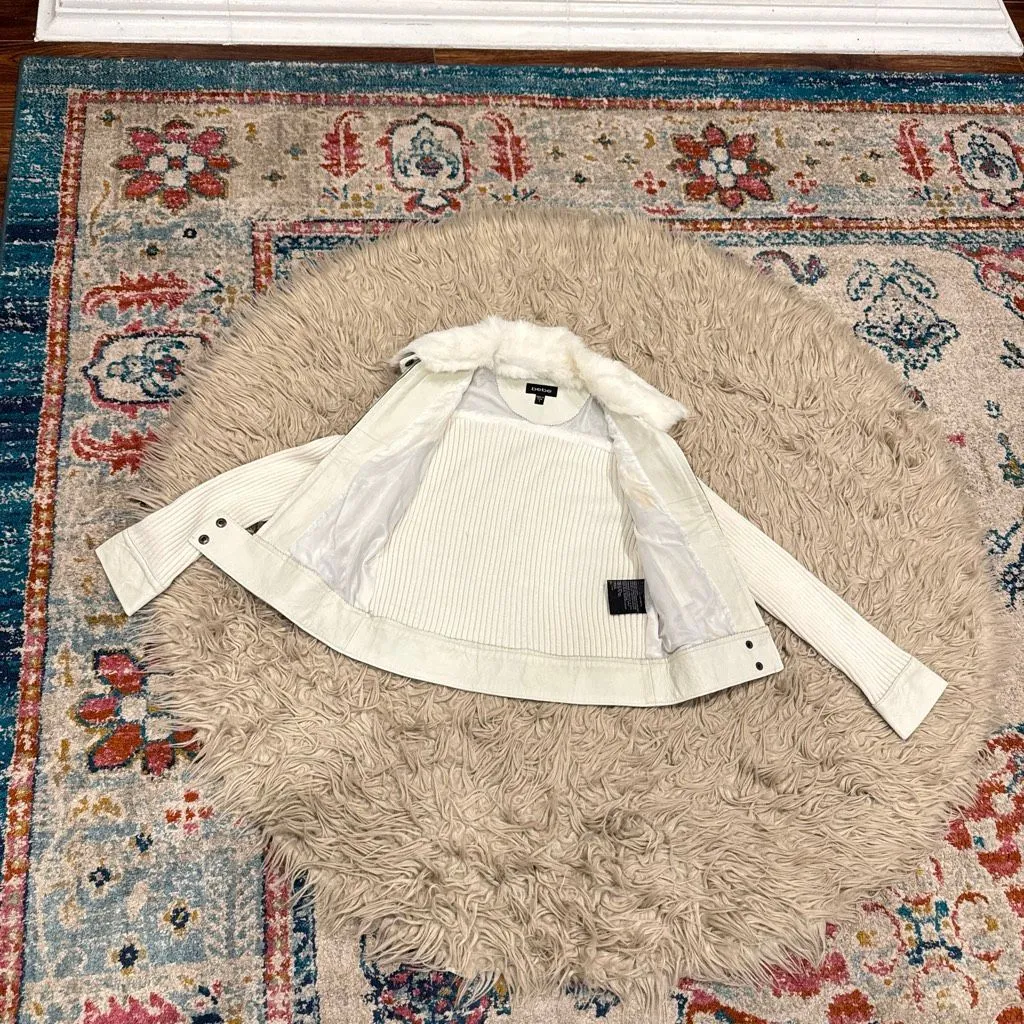 Bebe  Vintage y2k rabbit fur leather jacket size small - Image 6