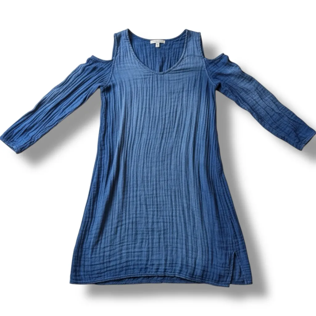 Cloth & Stone NWOT Open Shoulder Chambray Shift Dress Blue Anthropologie Size S - Image 2