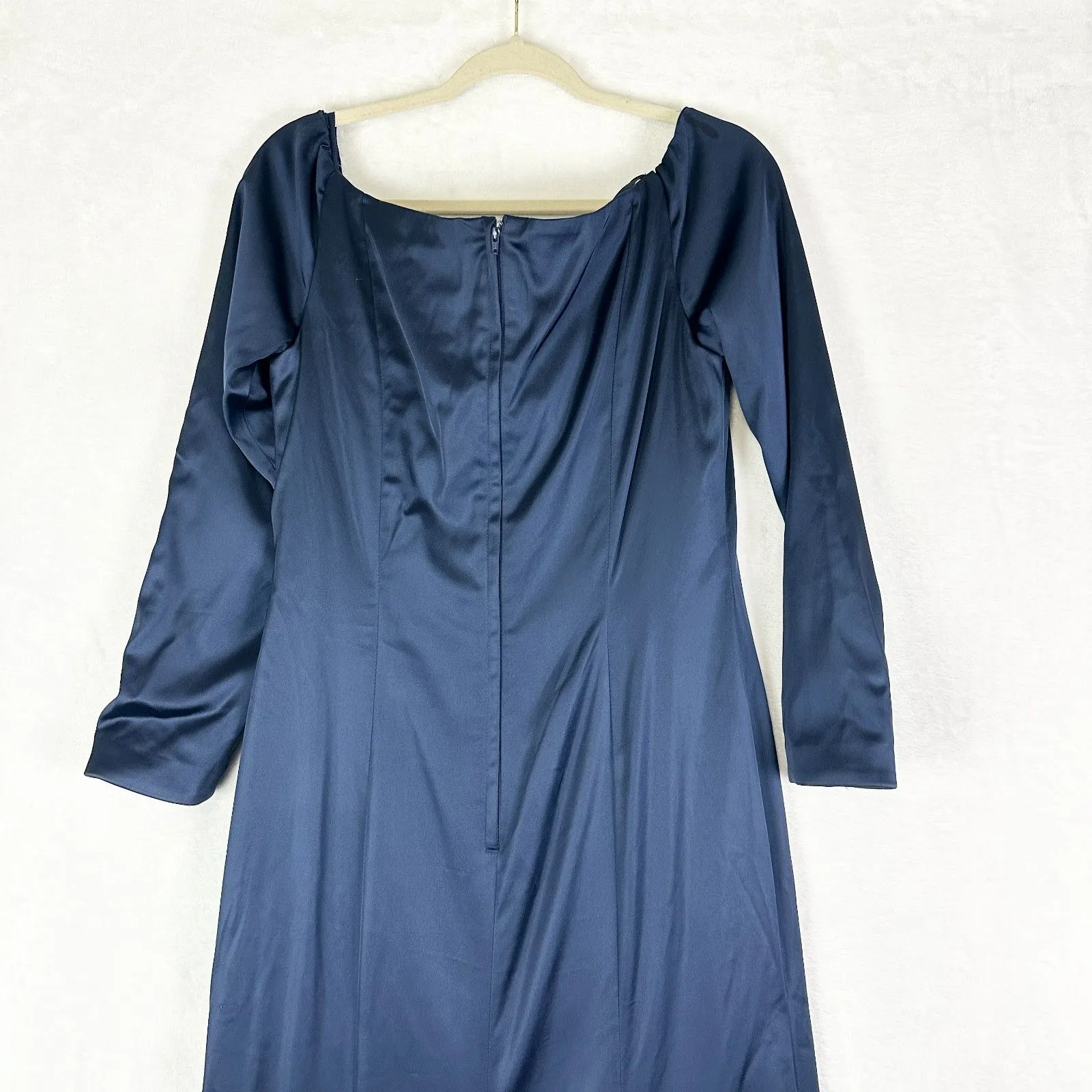 Mon Cheri Colette Off The Shoulder Long Sleeve Dress Size 14 NEW Navy Stretch - Image 5