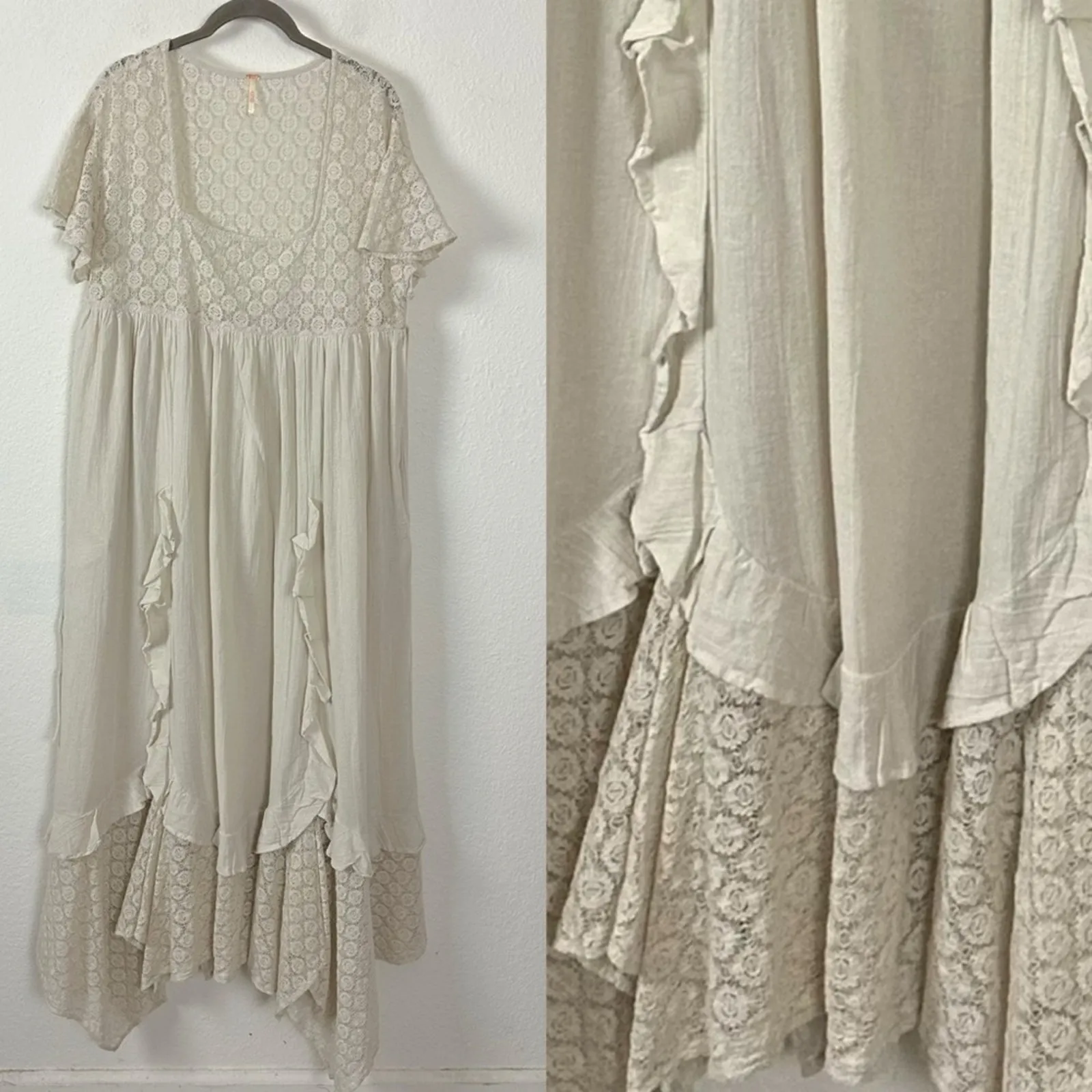 Free People Ethereal Bohemian Bring The Romance Midi Maxi Dress Neutral Small - Image 14