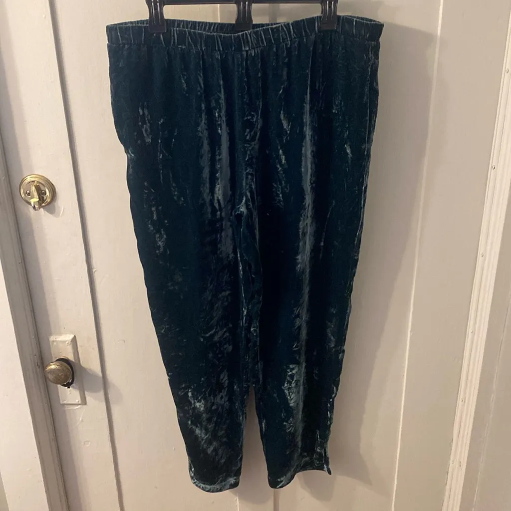 Johnny Was Jade Blue Green Crushed Velvet Tapered Pants Size Large Silk Blend - Image 5
