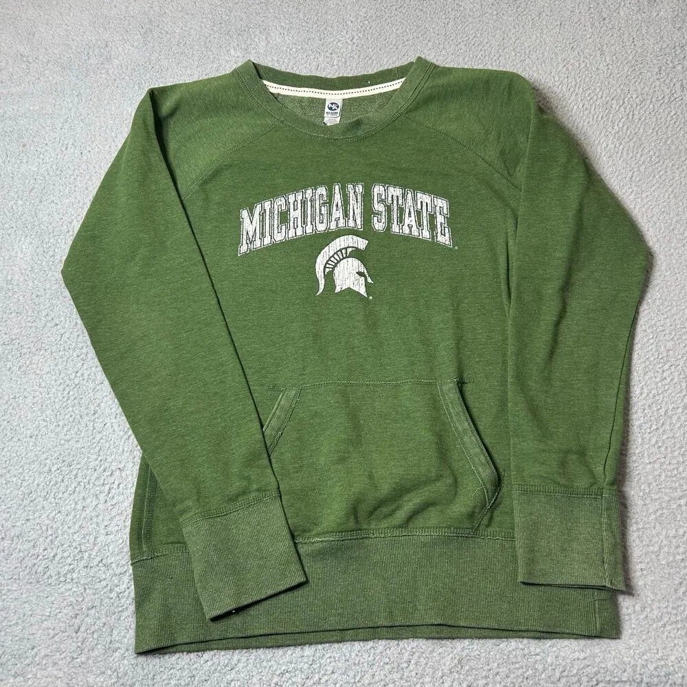 Michigan State Sweatshirt Womens L Green Pullover New Agenda NCAA College Size L - Image 1