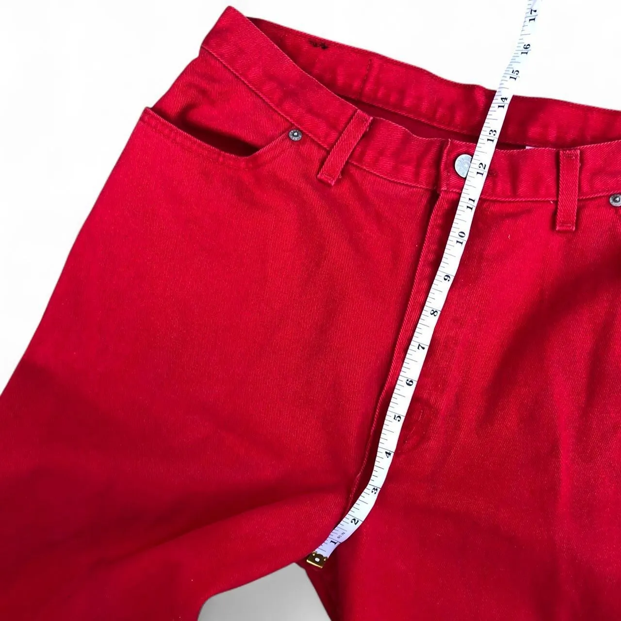 Vintage 90s Y2K Faded Glory Red High Waist Straight Cigarette Tapered Leg Mom Jeans Measurement in pics Size 12 - Image 7