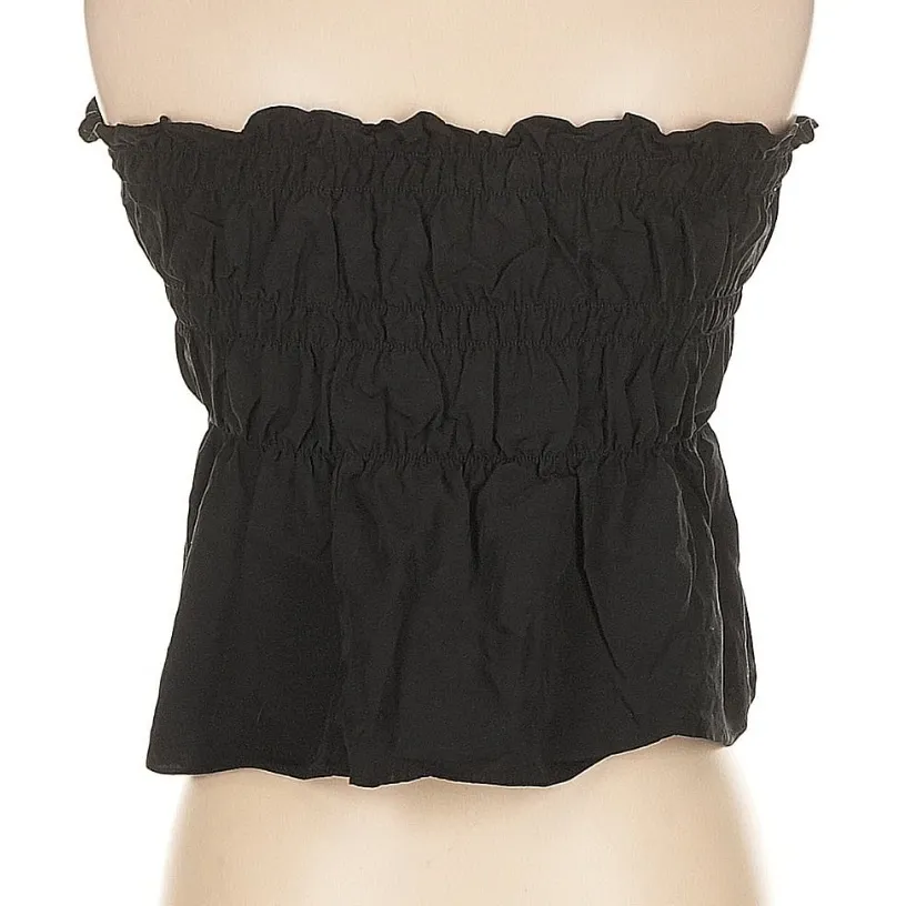 Anthropologie Mare Mare Black Smocked Crop Tube Top Linen Size Medium M - Image 5