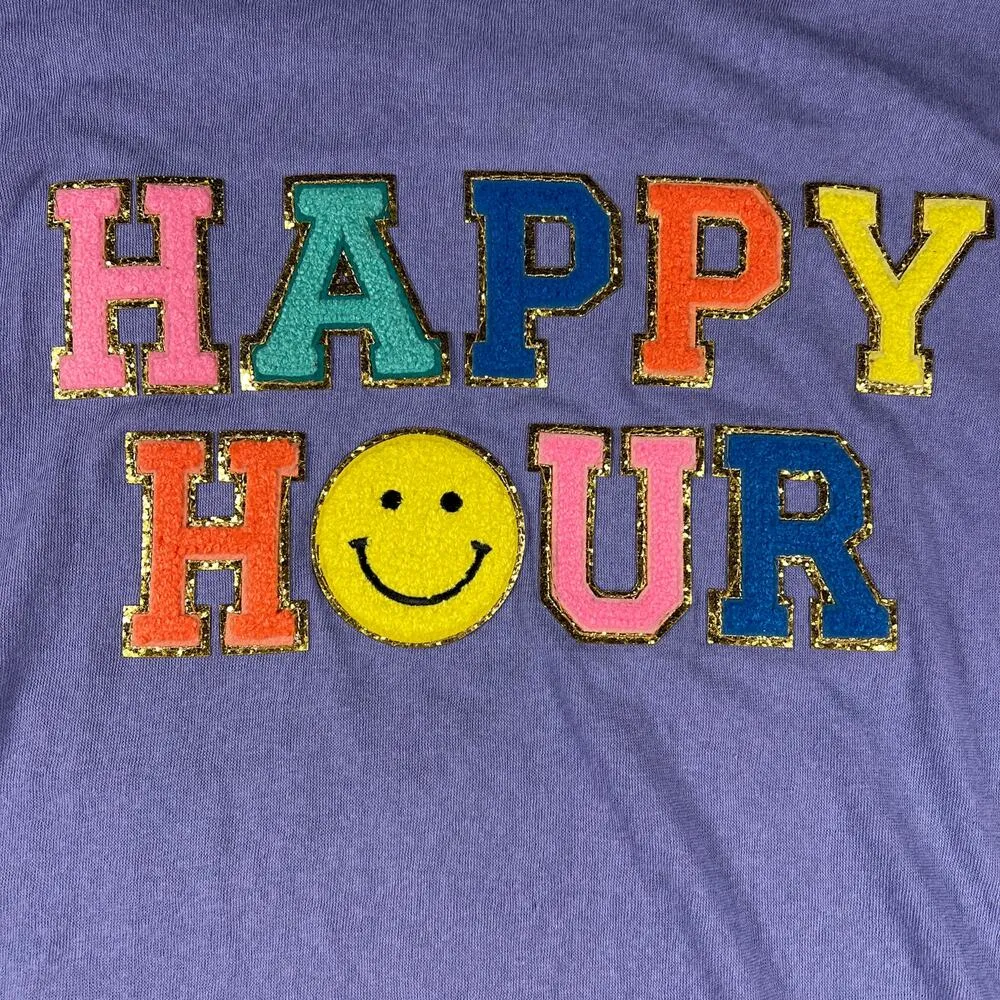 Judith March HAPPY HOUR Purple Oversized Boxy T-Shirt Glitter Size S (up to XL) - Image 8