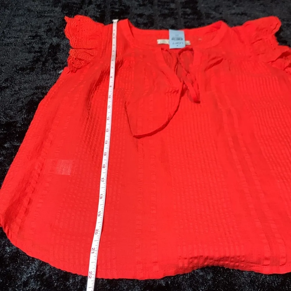 Women's LOFT Ann Taylor Striped Ruffle Sleeve Tie Neck Top Size XS Petite NWT - Image 8