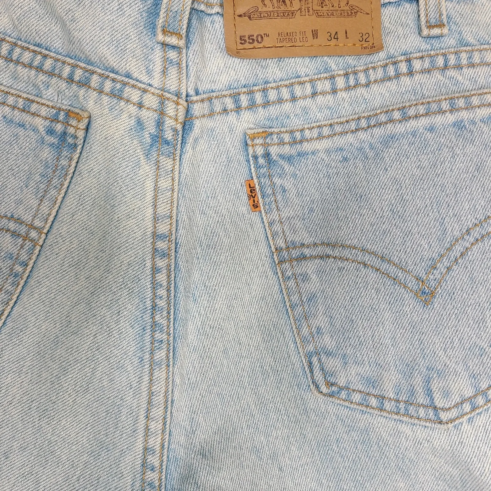 Vintage Levi's 550 Orange Tab Raw Hem Light Wash Cut Off Shorts Women's Size 34 Blue - Image 5