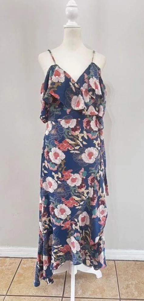 Fully Bloomed Lulus Blue Floral Print Off-the-Shoulder Maxi Wrap Dress size m - Image 2