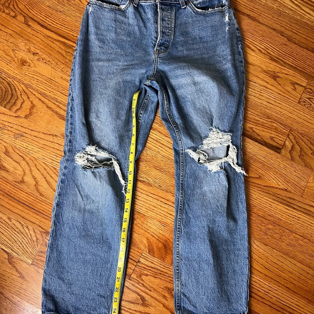 Abercrombie & Fitch Dad High Rise Distressed Blue Jeans Curve Love - Image 3