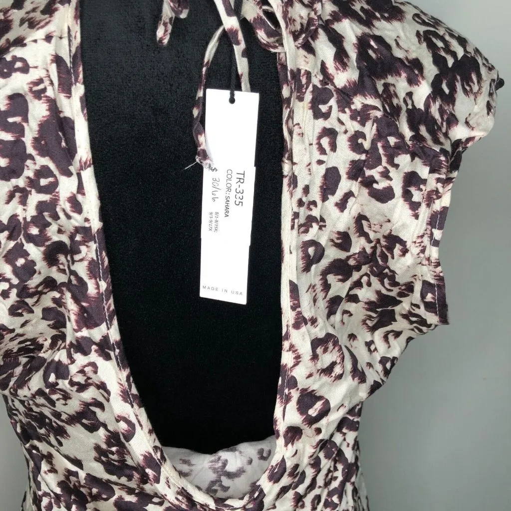 Three Eighty Two Womens Blouse XS Brown Sahara Animal Backless Short Sleeve NWT - Image 4